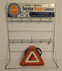 Vintage Permatex Display Rack With Universal Air Maid 12V Compressor