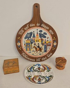 Scandinavian Folk Art Decor Lot Figgjo Plate Paddle Box Norge Jar