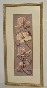 Framed Magnolia Floral Wall Art Print Gold Tone Frame 31 x 15