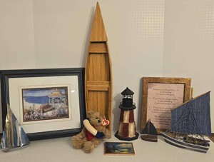 Coastal Nautical Decor Lot Boat Shelf Lighthouse Sailboats Framed Art