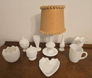 Vintage Milk Glass Table Lamp & Decorative Glassware Collection