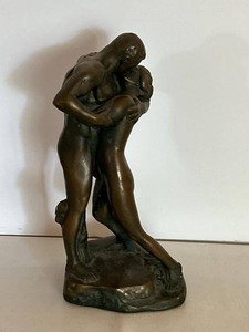 Bronzed Nude Lovers Figural Sculpture Marked 1994 12in Statue
