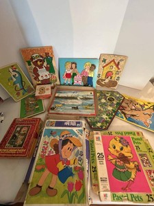 Vintage Childrens Puzzles Wooden Tray Jigsaw Puzzle Lot MB Little Lulu