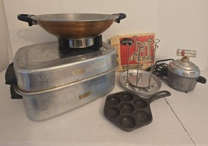 Vintage Kitchen Appliance Lot Roaster Wok Sunbeam Egg Cooker Pan