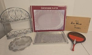 Vintage Mixed Serveware Lot Sanyei Platter Rubel Board Spice Rack