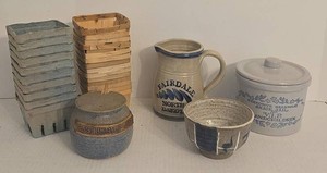 Vintage Stoneware Crocks Pottery Bowl & Berry Basket Mixed Lot
