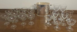 Vintage Mixed Stemware & Silverplate Ice Bucket Coupe Goblet Lot