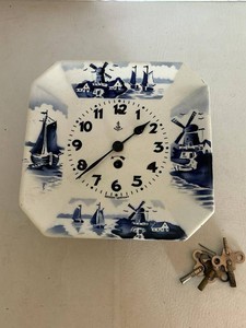 Becker Germany Delft Style Ceramic Wall Clock Windmill Sailboat