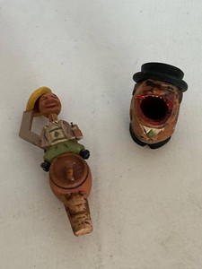 Vintage Hand-Carved Wooden Bottle Stoppers Figural Man & Top Hat