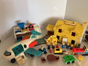 Vintage Fisher-Price Little People Playset House Airplane Vehicle Lot