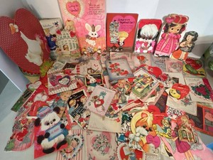 Vintage Valentine Card Ephemera Lot Die Cut Pop-Up Teacher Floral
