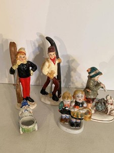 Vintage Occupied Japan Porcelain Figurine Lot Skiers Dutch Children