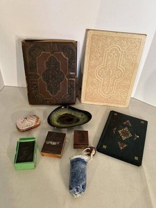 Vintage Desk & Vanity Accessories Lot Albums Photo Plates Pottery