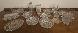 Vintage Cut & Pressed Glass Serving Pieces w Princess House Vase