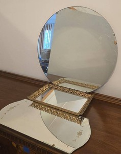 Vintage Mirror Decor Lot Round Wall Mirror Gold Filigree Tray Vanity