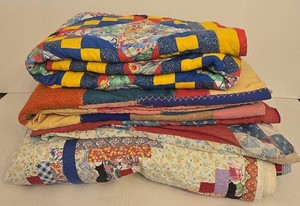 Vintage Handmade Patchwork Quilts Full Queen & Throw Quilt Lot