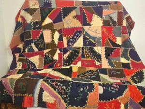 Antique Crazy Quilt Embroidered Patchwork 79x70 Folk Art c1900