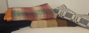Vintage Wool Blankets & Crocheted Afghan Throw Mixed Bedding Lot