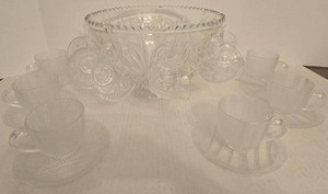 Lexington Prescut Punch Bowl Set Hanging Cups & Glass Cup Saucer Set