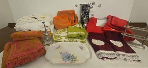 Vintage Towel & Bath Accessory Lot Tommy Hilfiger Tray Silver Flowers