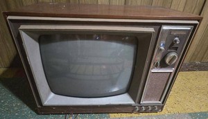 Singer Vintage Color Television on Rolling Cart w Antennas
