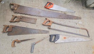 Lot of Assorted Vintage Hand Saws & Saw Tools Wood Handle Rustic