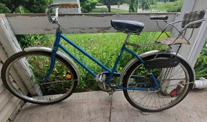 Columbia Sterling Vintage Blue Step-Through Cruiser Bicycle w Child Seat