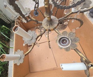 Vintage Gilt Metal Crystal 8-Light Chandelier 22in Across See Photos