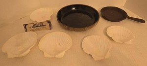 Lot of Vintage Baking Shells Mini Cast Iron Skillet & Pottery Baking Dish