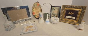 Vintage Mother��s Day Decor Lot Frames Bells Vase Plaques Trinket Box