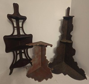 Vintage Wooden Corner Wall Shelf Set Victorian Style Display Shelves