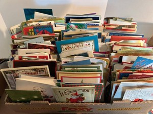 Box Lot of Assorted Vintage Christmas Greeting Cards & Envelopes