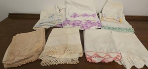 Lot of Vintage Embroidered Crocheted Pillowcases & Sheet Linens