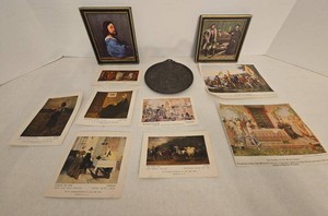 Vintage Framed Art Prints Ephemera & Metal Wall Plaque Lot