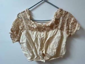 Antique Edwardian Baby Blouse Crochet Lace Yoke Cream Cotton Top