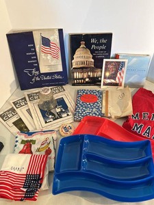 Vintage Patriotic Americana Ephemera Textiles Serving Trays Mixed Lot