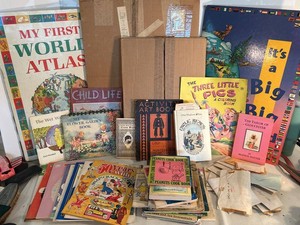 Vintage Childrens Book & Coloring Book Lot w School Ephemera
