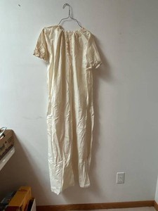 Antique Edwardian White Cotton Nightgown Crochet Lace Trim Drawstring