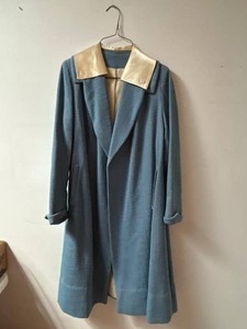 Lady Alice Vintage Blue Swing Coat Cream Satin Collar Mid Century