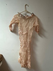 Antique Pink Infant Christening Gown Blue Ribbon Trim See Photos