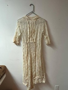 Antique Edwardian Childs Cream Print Dress Lace Collar See Photos