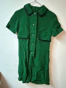 Unmarked Green Mod Mini Dress Black Trim Snap Front Peter Pan Collar