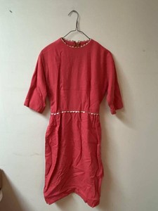 Vintage Girls Red Dress Metallic Ric Rac Trim Mid Century Short Sleeve
