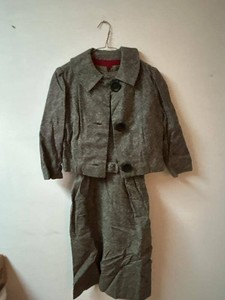 Vintage 1960s 2-Piece Tweed Dress Jacket Set Gray Belted Mid Century Wool Blend