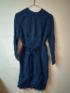 Unmarked Navy Blue Long Sleeve Sheath Dress with Tie Waist