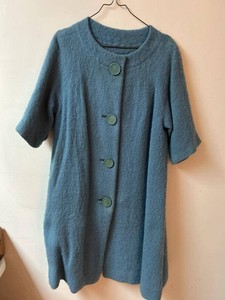 Vintage Blue Swing Coat Womens A-Line Short Sleeve Button Front