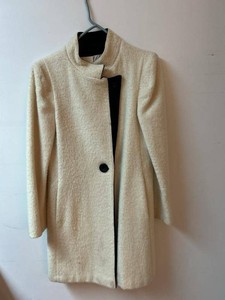 Raywood and Stein Womens Ivory Textured Swing Coat Stand Collar