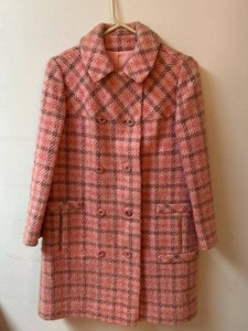 Vintage Broomleigh New York Pink Plaid Double Breasted Coat