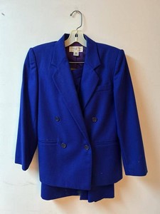 Vintage Christian Dior Petite Wool Skirt Suit Blue Size 8 Set
