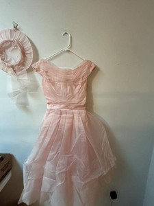 Vintage Pink Girls Formal Dress & Matching Hat Easter Party Set